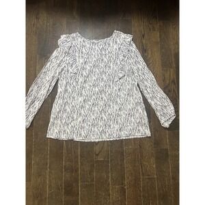 Loft M Top White Purple Ruffle ‎ Blouse Cottage Coquette Boho Chic Career Casual